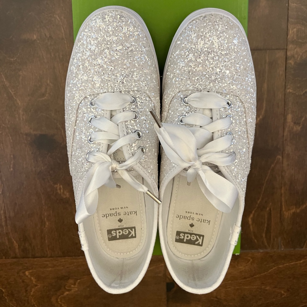 Kate Spade Keds Glitter White Sneakers Size 6